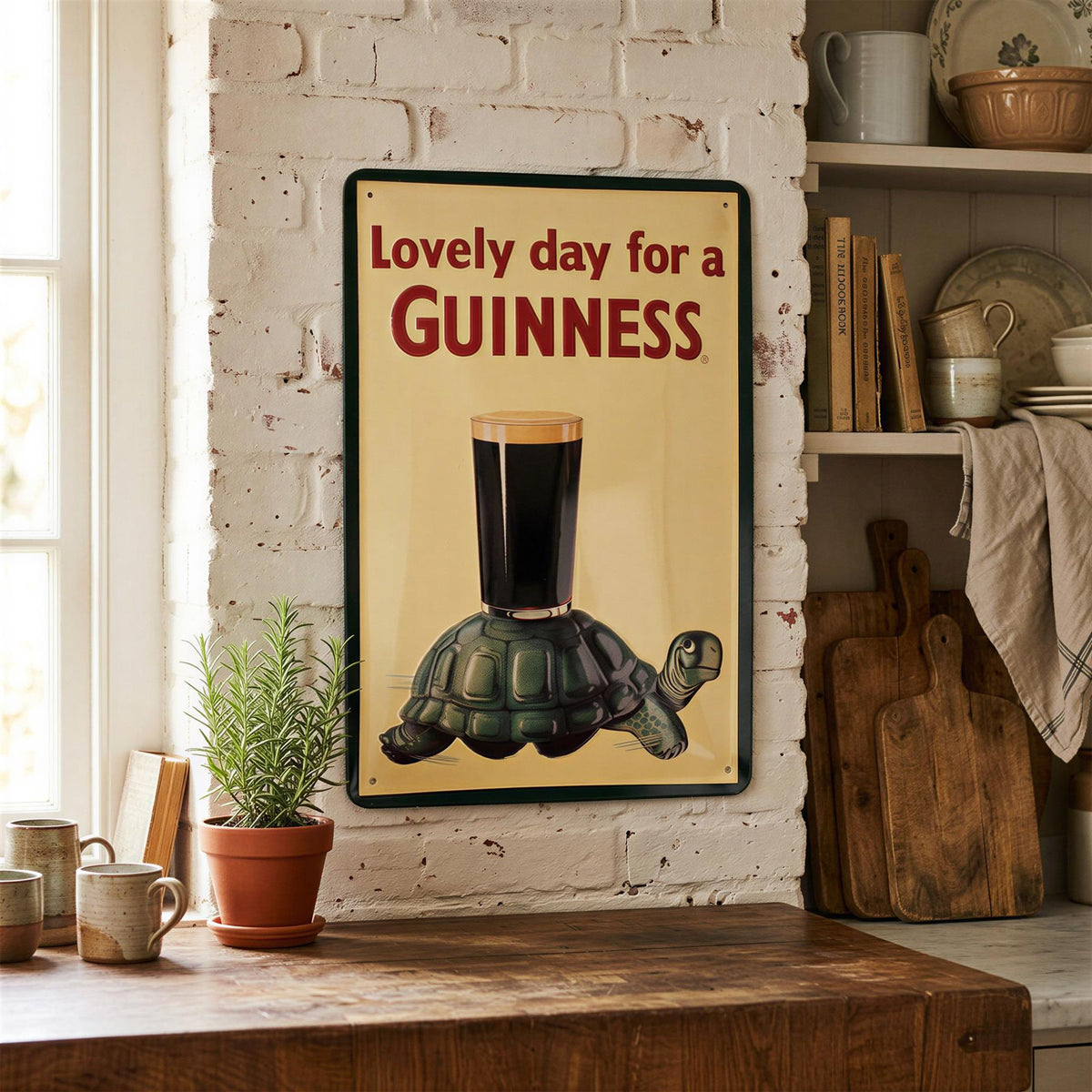 Guinness Tortoise Metal Tin Sign - 20 x 30cm - Cream