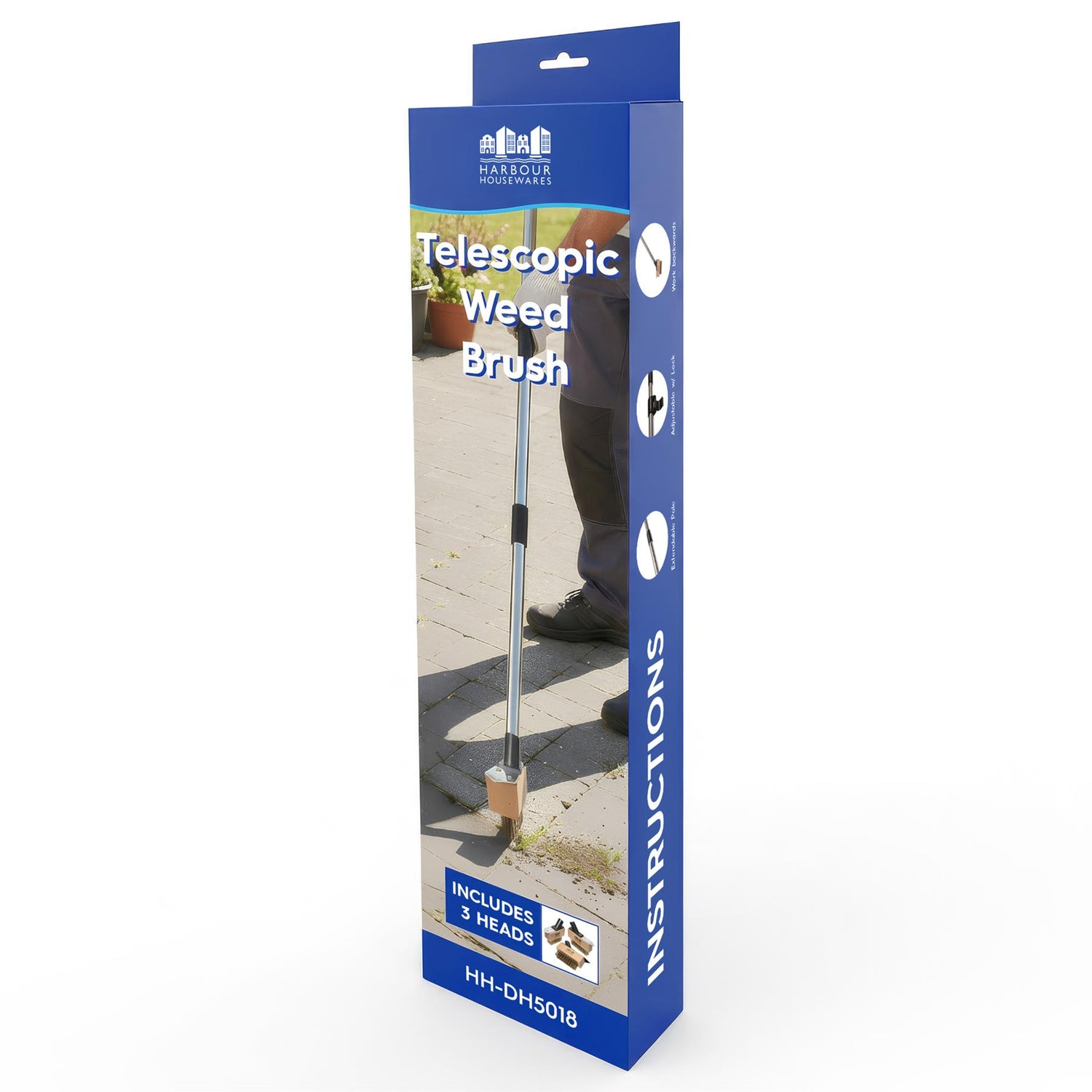 Telescopic Long Handle Weed Brush - 135cm - Chrome/Black