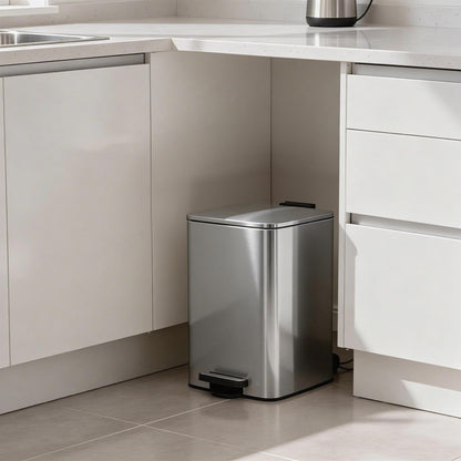 20L Square Stainless Steel Kitchen Pedal Bin - Brushed