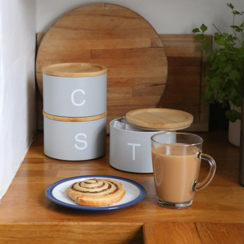 3pc Stacking Tea Coffee Sugar Canister Set with Bamboo Lids