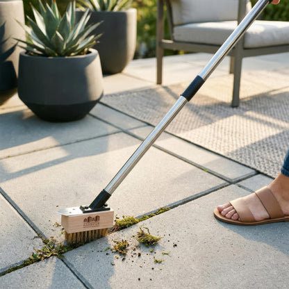 Telescopic Long Handle Weed Brush - 135cm - Chrome/Black