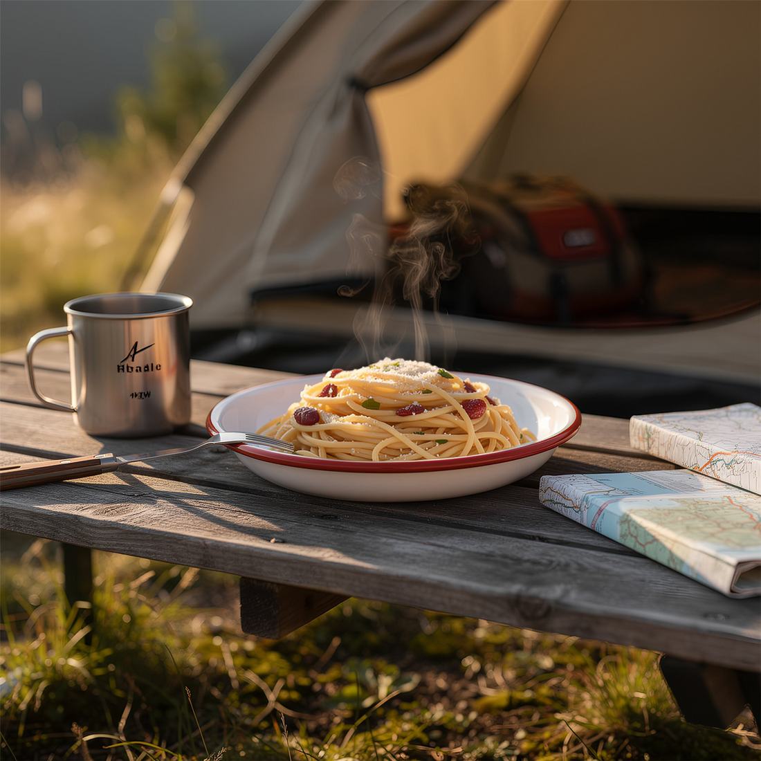 White Enamel Pasta Bowl - 20cm - Red