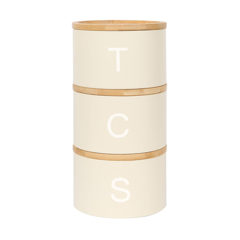 3pc Stacking Tea Coffee Sugar Canister Set with Bamboo Lids