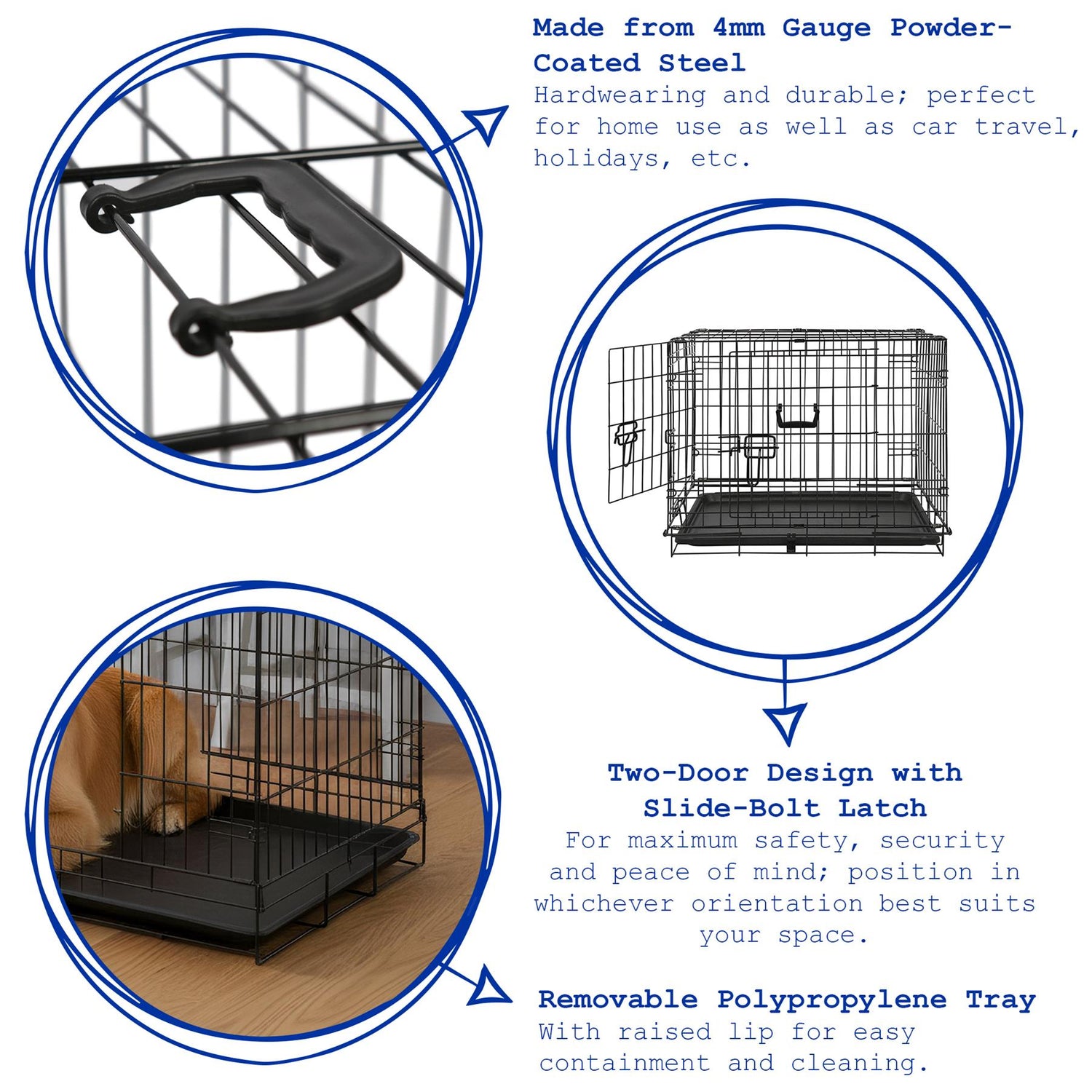 2 Door Metal Dog Crate with Removable Tray - Medium