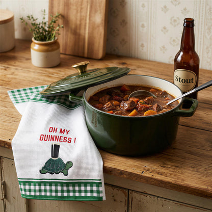 Guinness Tortoise Waffle Tea Towel - 48 x 65cm - White/Green