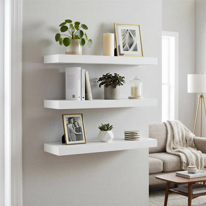 Wooden Floating Shelves - 40cm - White - Pack of 3