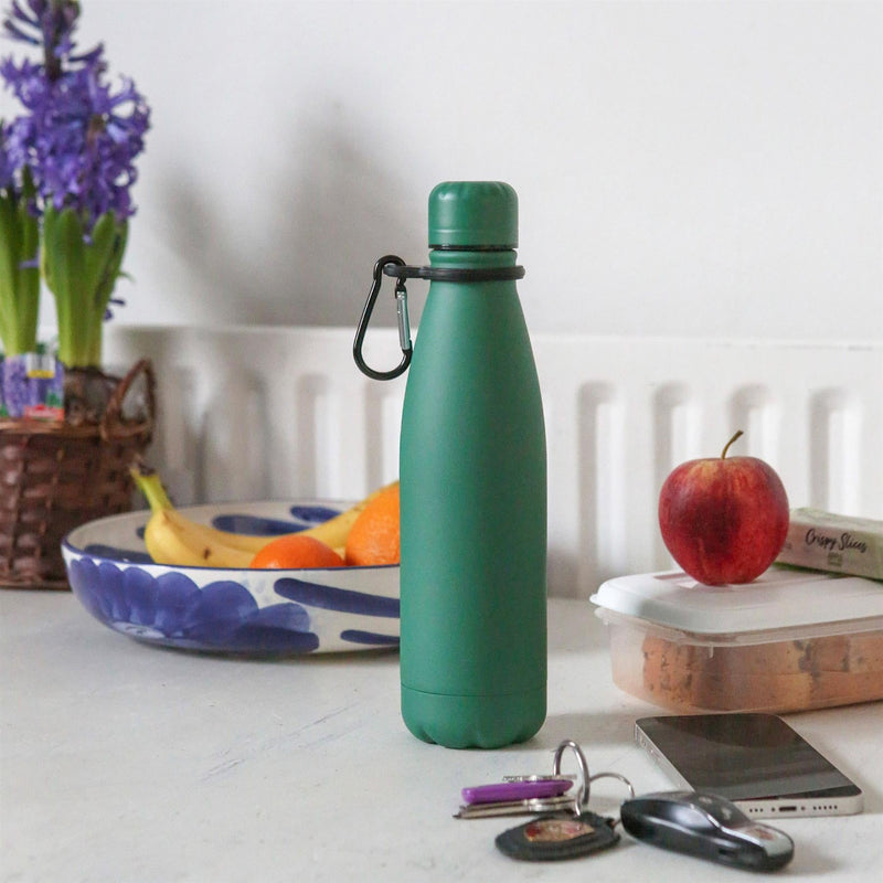 Stainless Steel Water Bottle with Carabiner Clip - 500ml - By Harbour Housewares