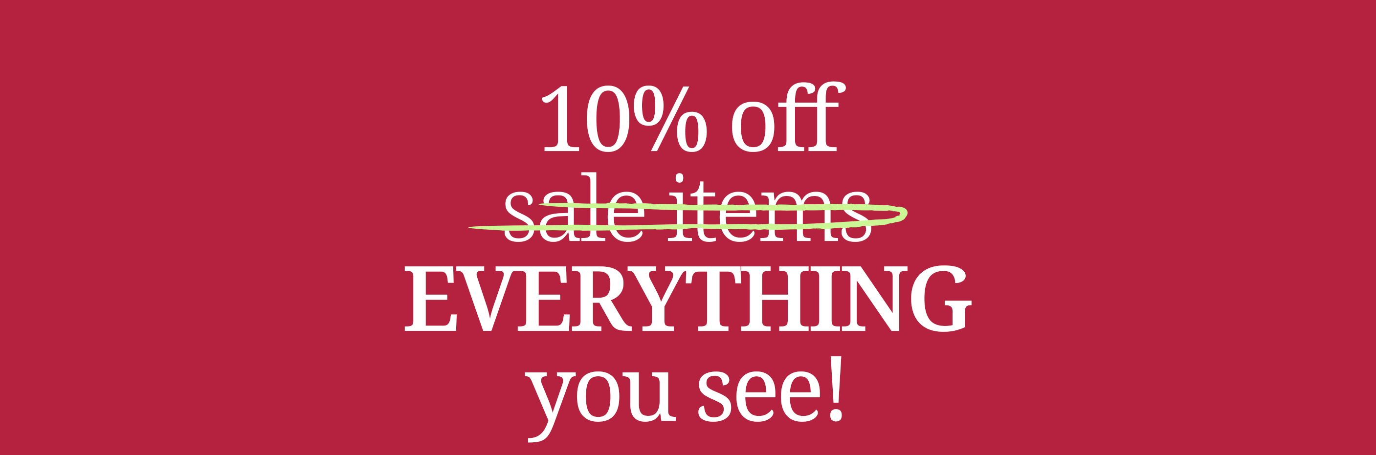 Red sale banner with white text offering 10% off on sale items.