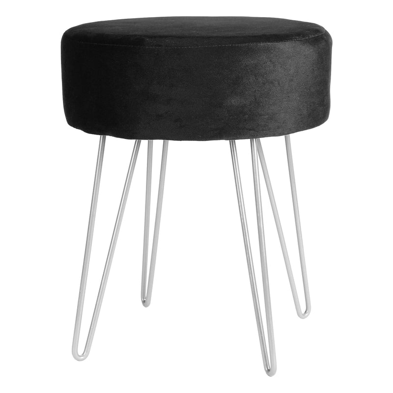 Black H40 x D35cm Round Velvet Footstool - By Harbour Housewares