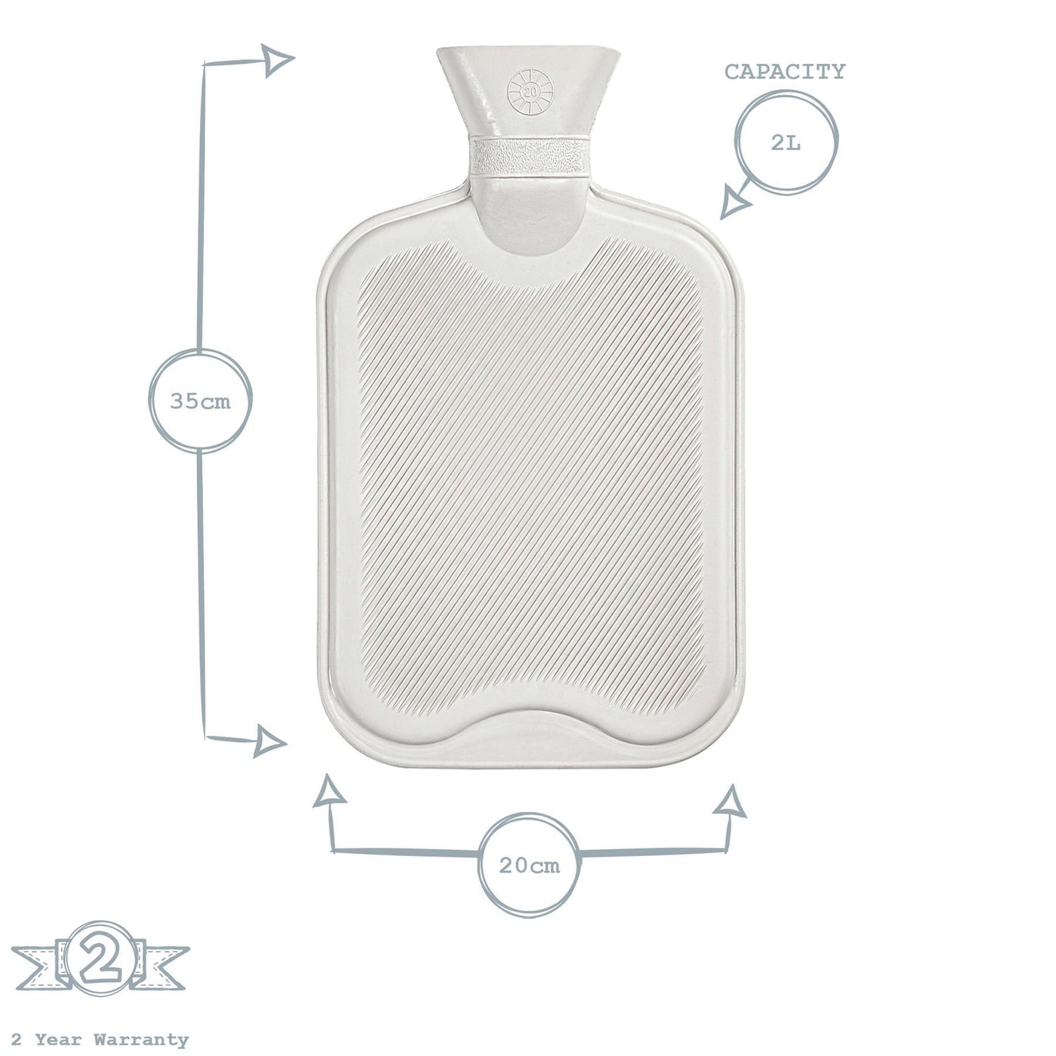 Harbour Housewares Hot Water Bottle - 2 Litres - Cream