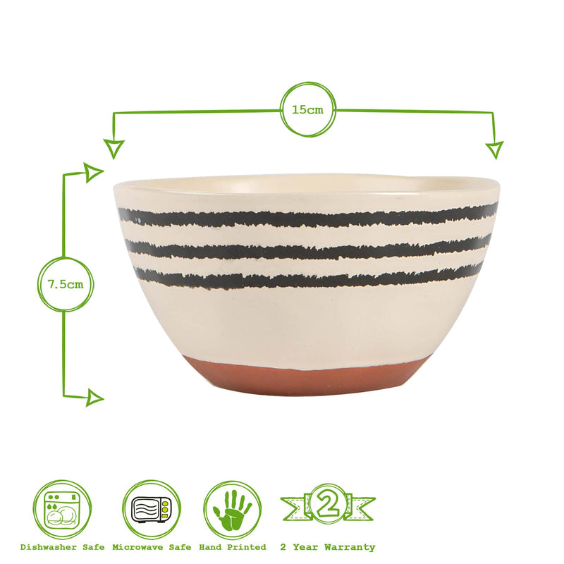 Nicola Spring Ceramic Stripe Rim Cereal Bowl - 15cm - Monochrome