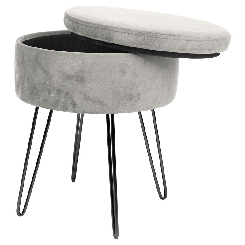 Grey H45 x D36cm Round Velvet Storage Footstool - By Harbour Housewares
