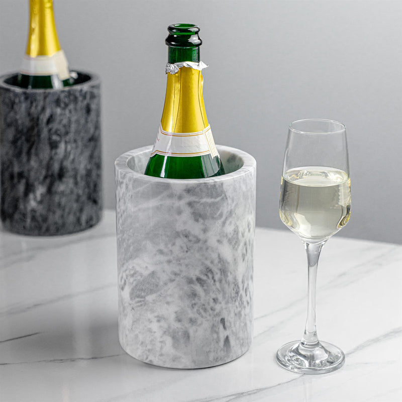 Argon Tableware Marble Wine Chillers in Black and Grey with White Wine Glass