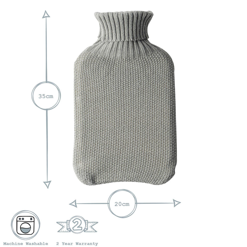 Nicola Spring Hot Water Bottle Cover - Knitted - Grey
