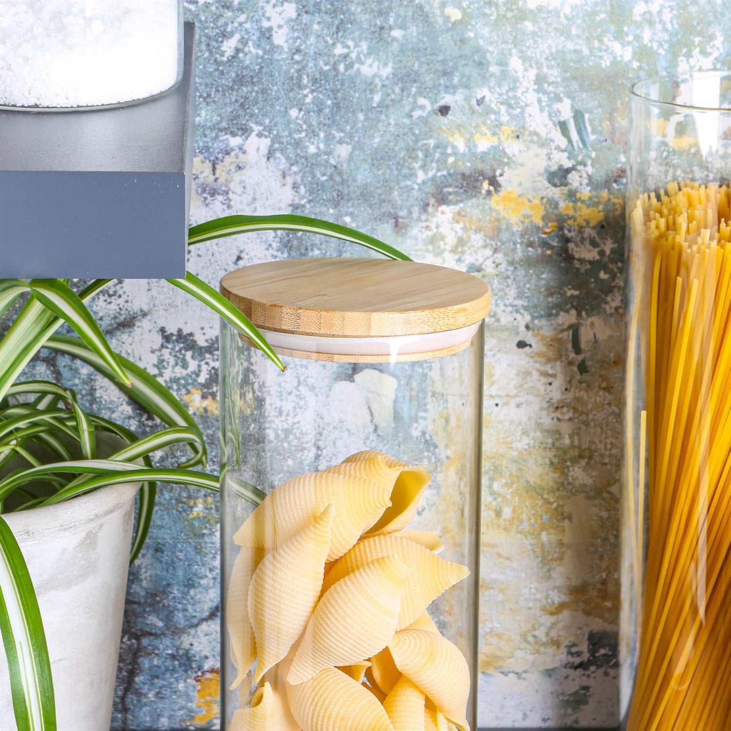 Scandi Glass Storage Jar with Wooden Lid - 1.5 Litre
