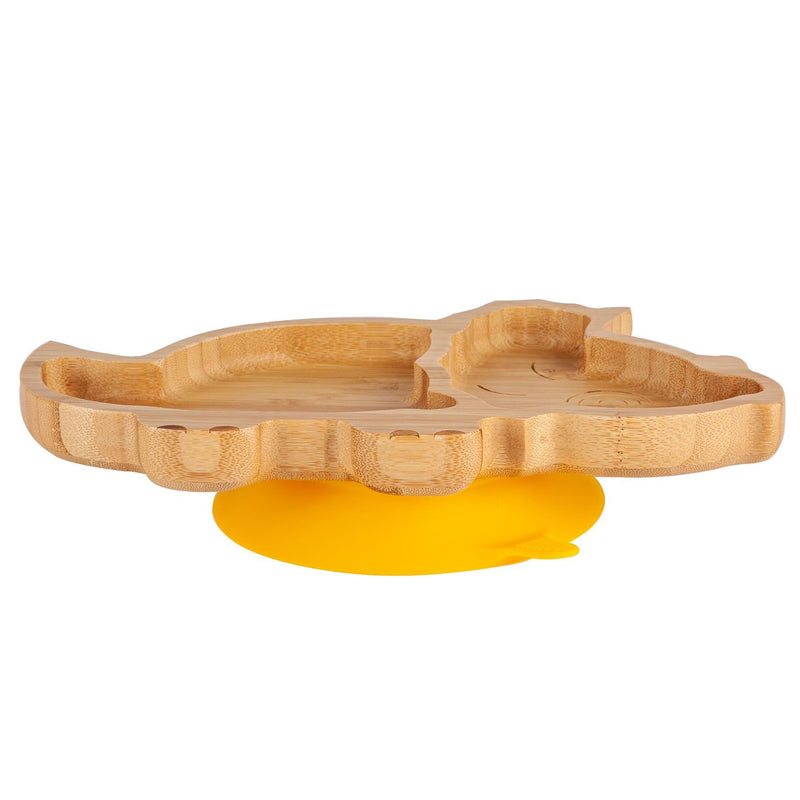 Tiny Dining Children's Bamboo Dinosaur Plate with Suction Cup - Yellow