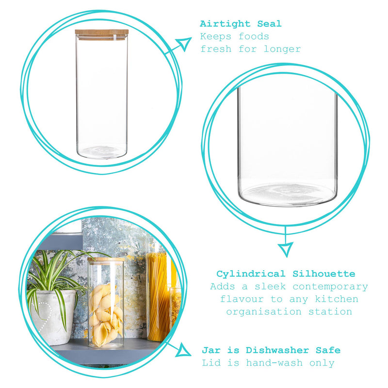Argon Tableware Glass Storage Jar with Wooden Lid - 1.5 Litre