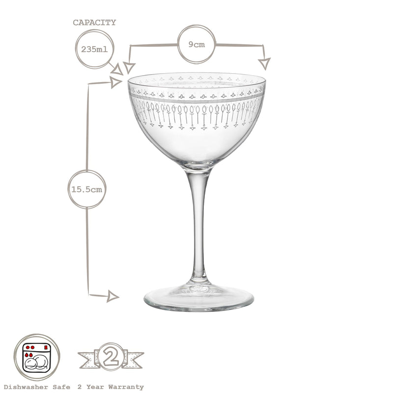 Art Deco 235ml Bartender Novecento Martini Glass - By Bormioli Rocco
