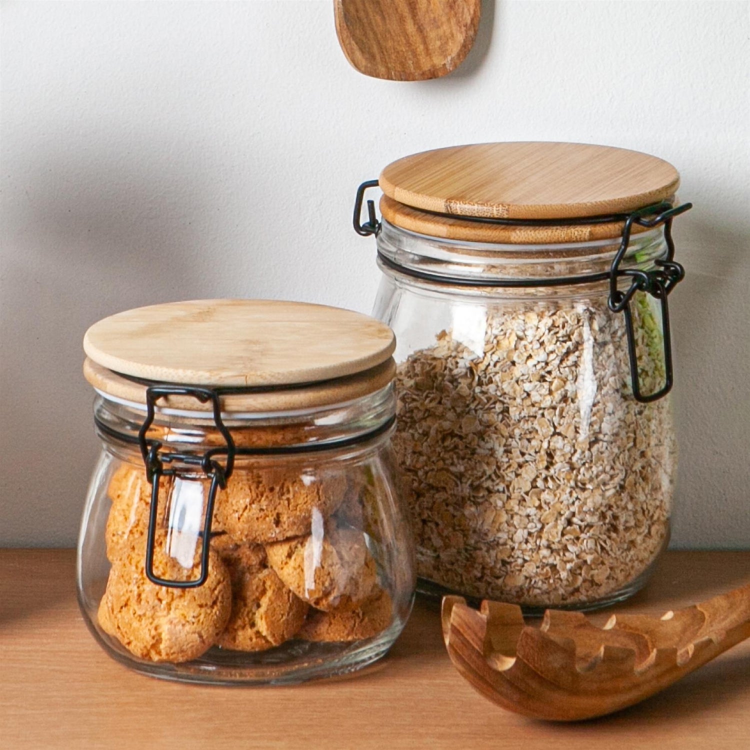 Argon Tableware Airtight Storage Jar with Wooden Lid - White Seal - 500ml