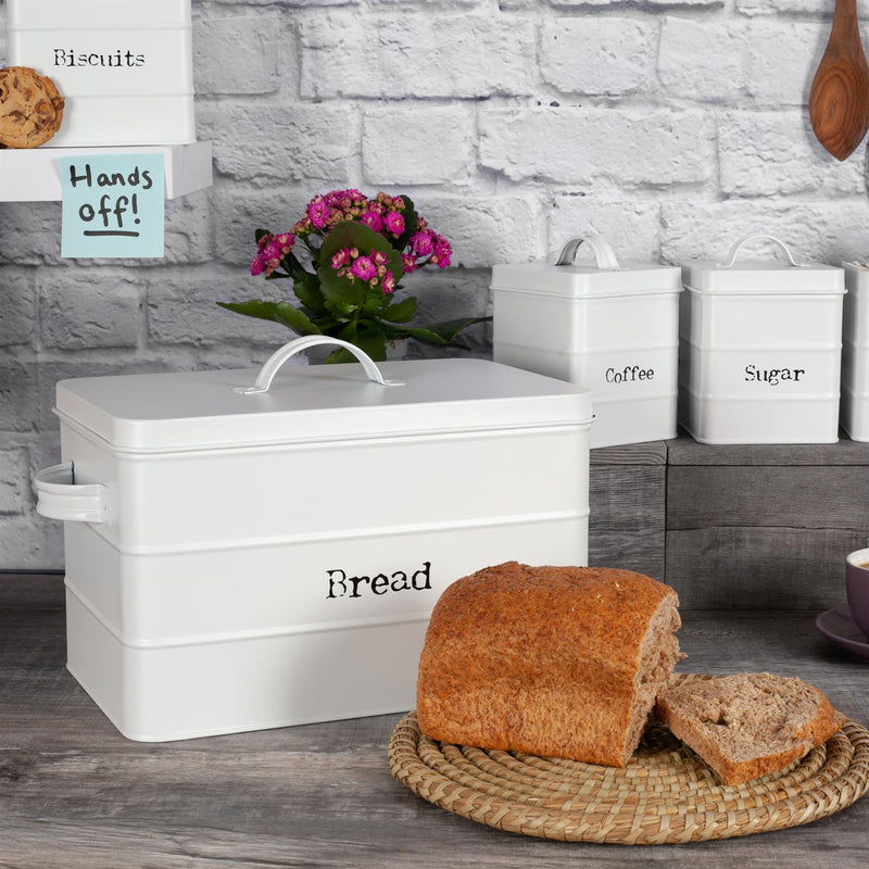 Harbour Housewares Vintage Bread Bin Storage Canister - Matte White
