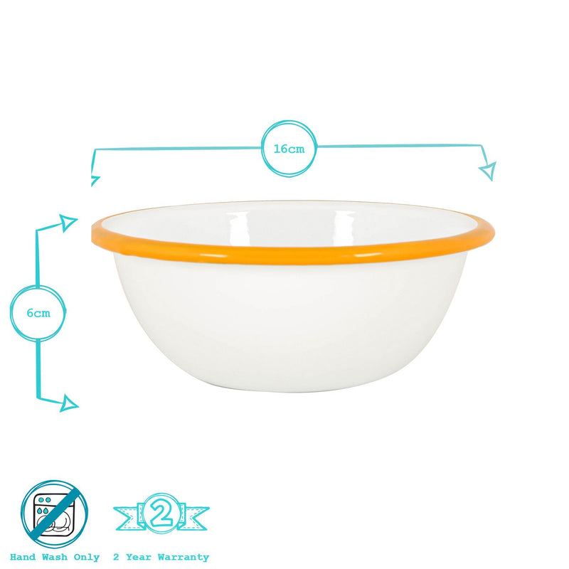 Argon Tableware White Enamel Bowl - 16cm - Yellow
