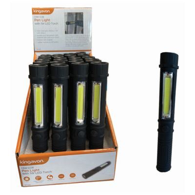 Black 1.5W COB Plastic Pen Light with 1W LED Torch