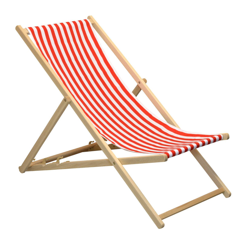 Beach Deck Chair with Red and White Stripe Canvas
