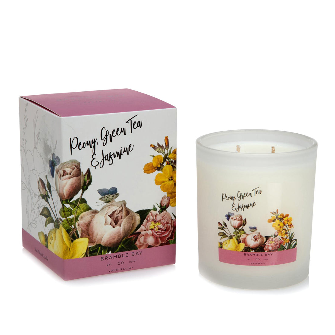 300g Peony, Green Tea &amp; Jasmine Bath &amp; Body Soy Wax Scented Candle - By Bramble Bay