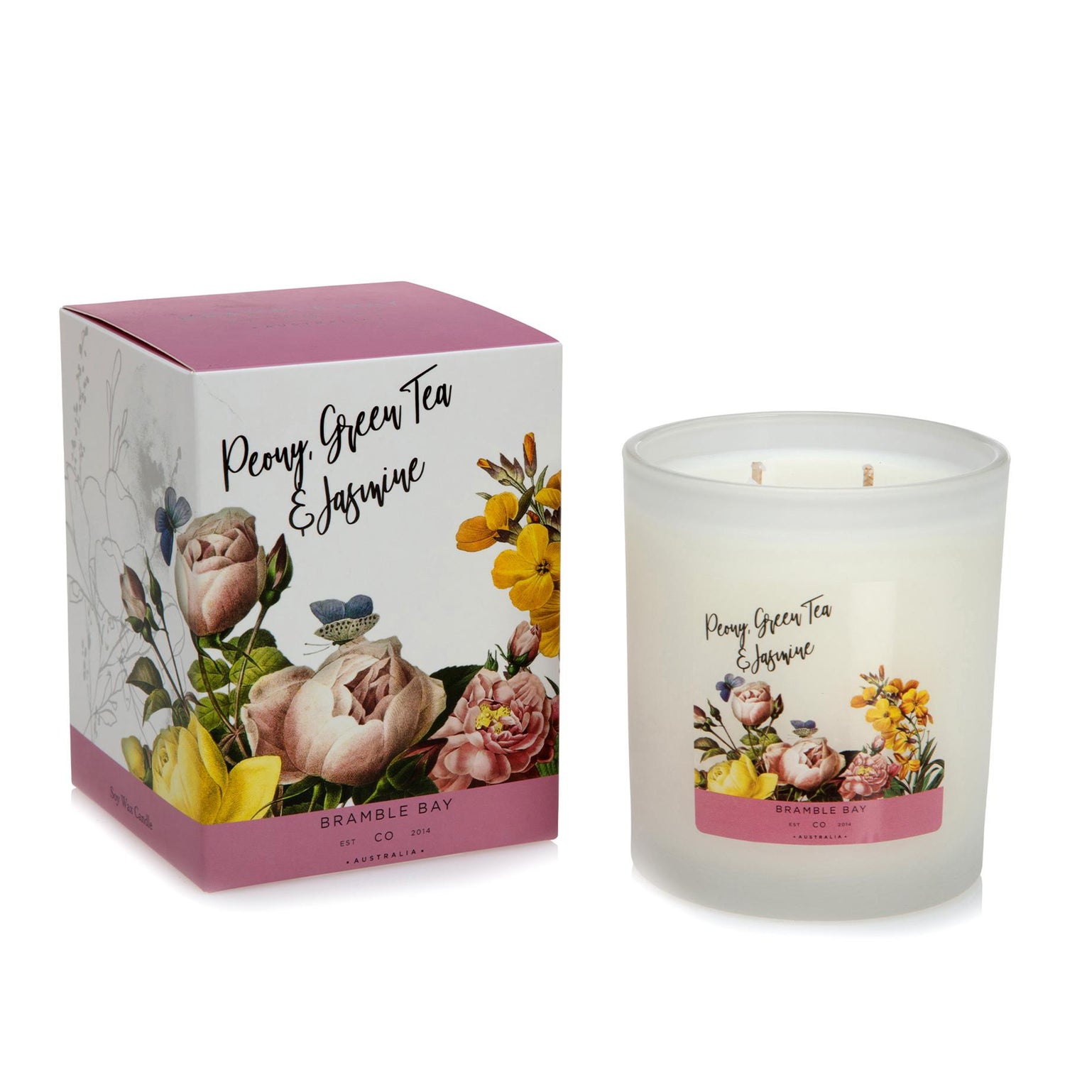 300g Peony, Green Tea &amp; Jasmine Bath &amp; Body Soy Wax Scented Candle - By Bramble Bay