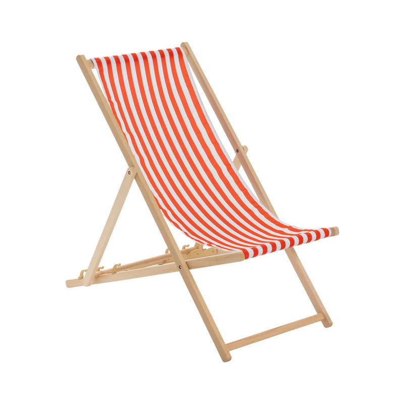 Red Orange Stripe Folding Wooden Deck Chair - By Harbour Housewares