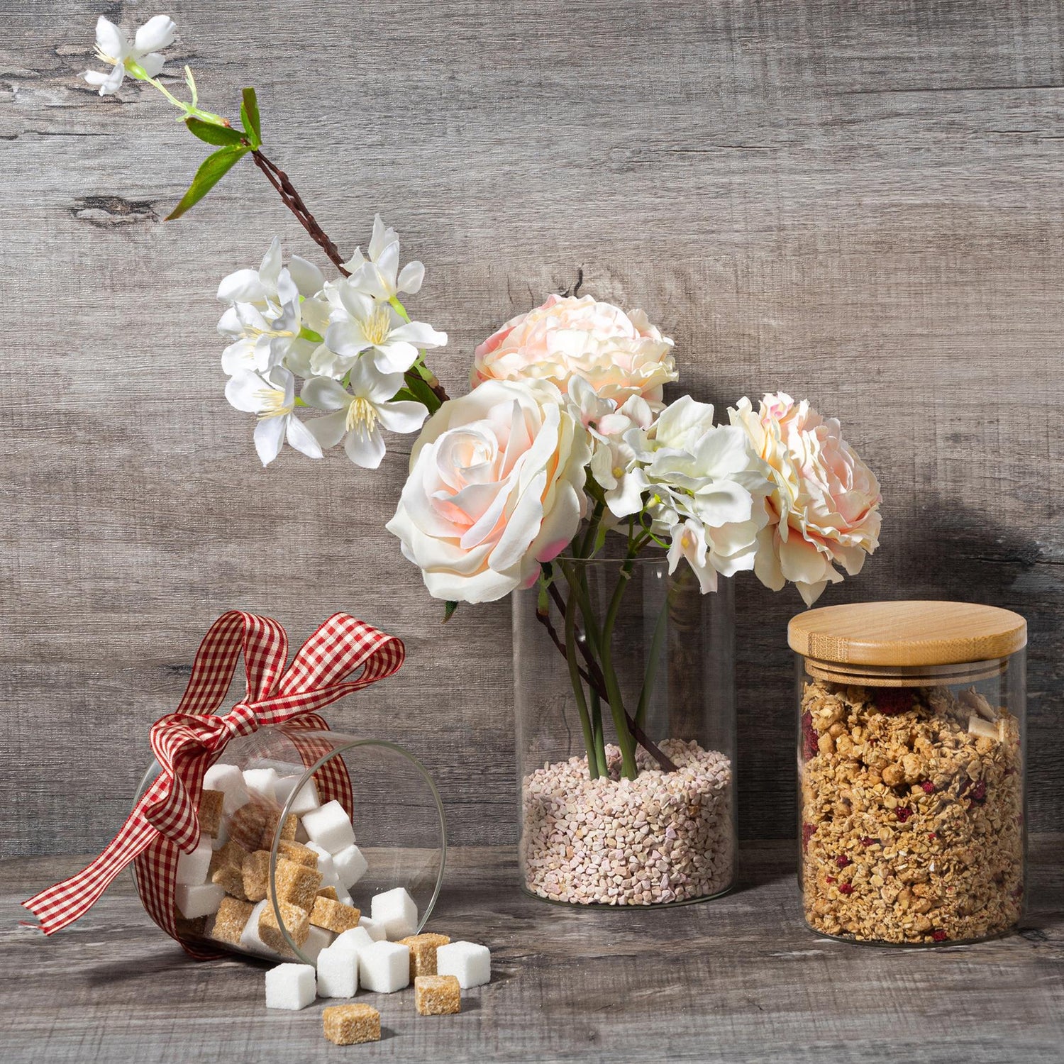 Scandi Glass Storage Jar with Wooden Lid - 550ml