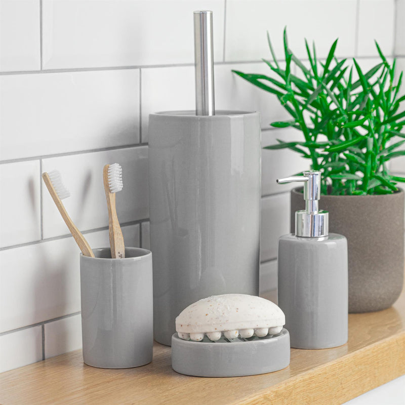 Harbour Housewares Ceramic Bathroom Pump Soap Dispenser - Grey