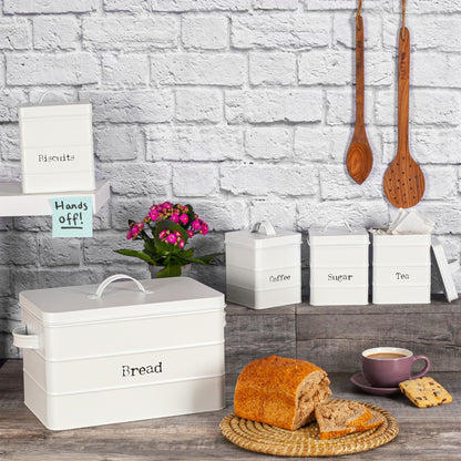 Harbour Housewares Vintage Bread Bin Storage Canister - Matte White