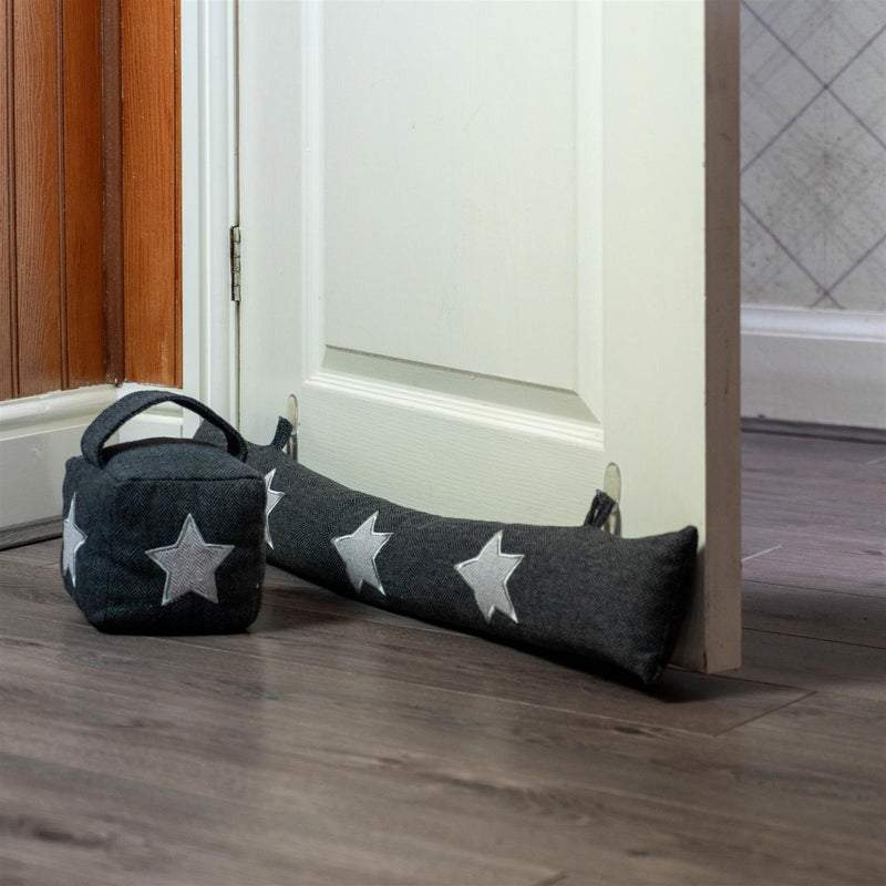 Nicola Spring Draught Excluder Cushion Star Grey and Door Stop