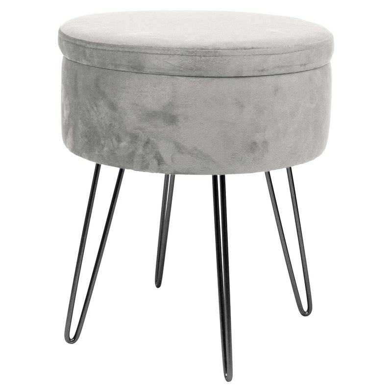 Grey H45 x D36cm Round Velvet Storage Footstool - By Harbour Housewares
