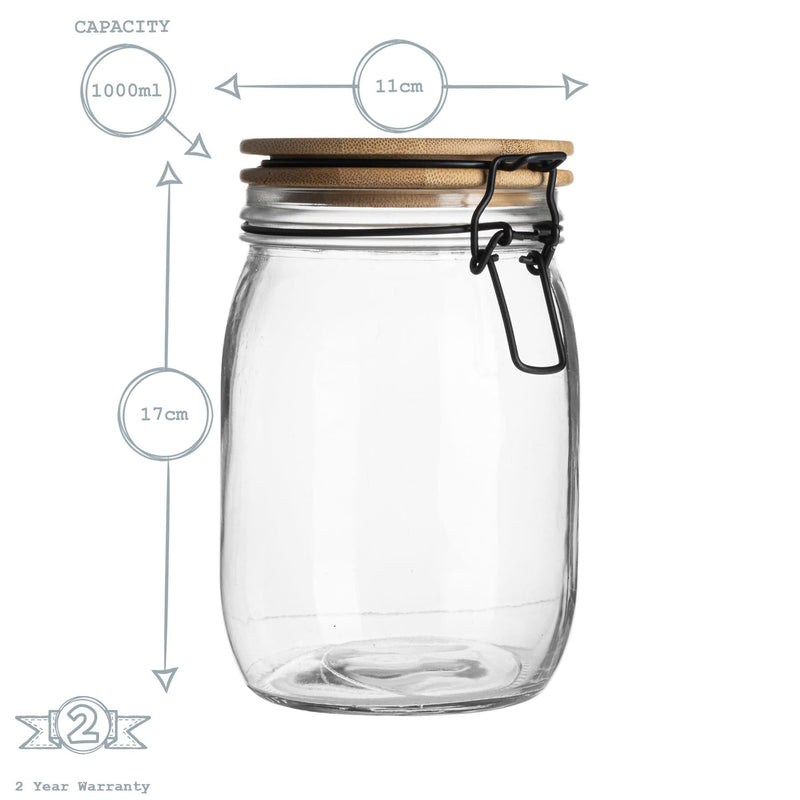 Argon Tableware Airtight Storage Jar with Wooden Lid - Clear Seal - 1 Litre