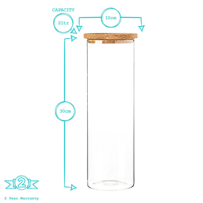 Argon Tableware Glass Storage Jar with Cork Lid - 2 Litre