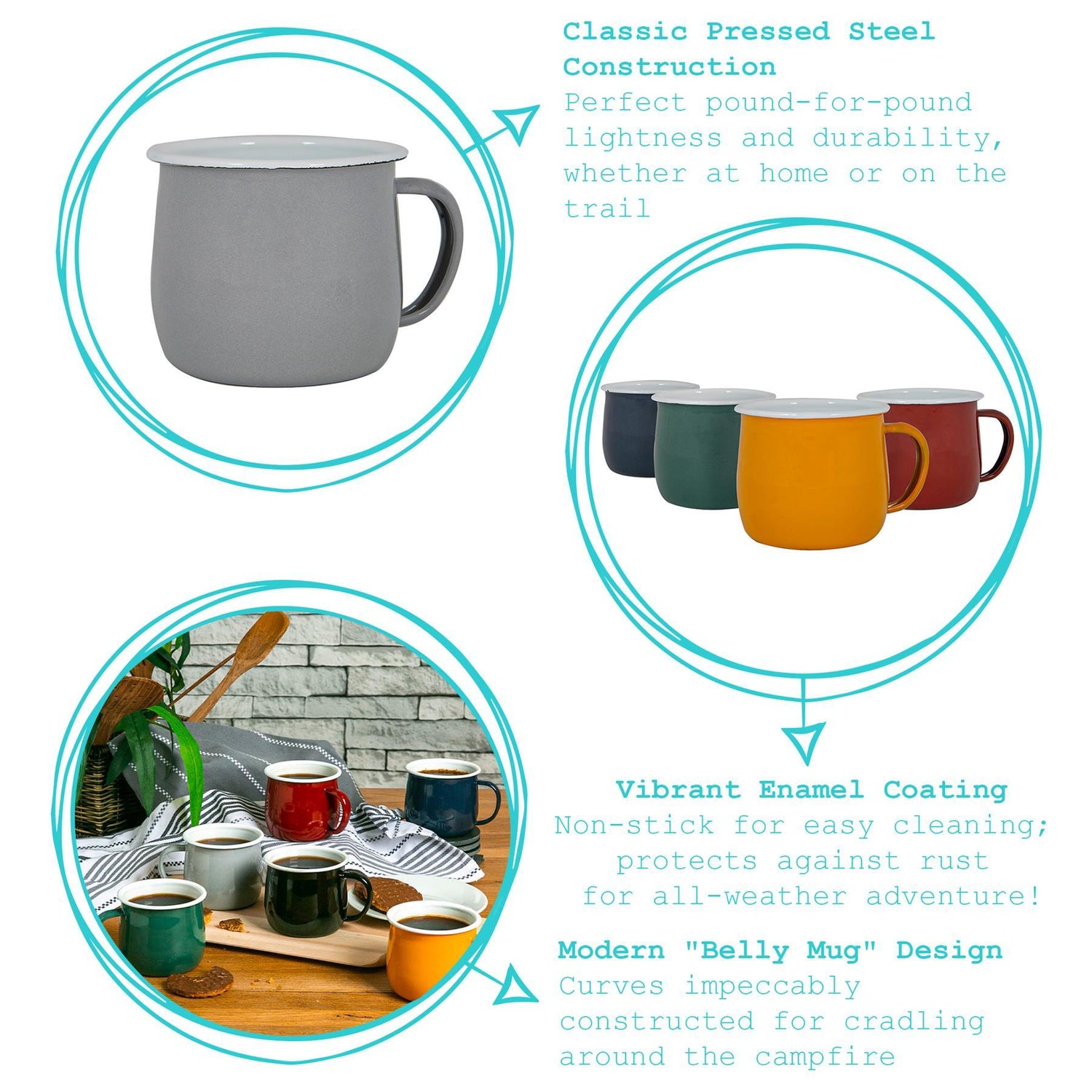 Coloured Enamel Belly Mug - 375ml - Grey