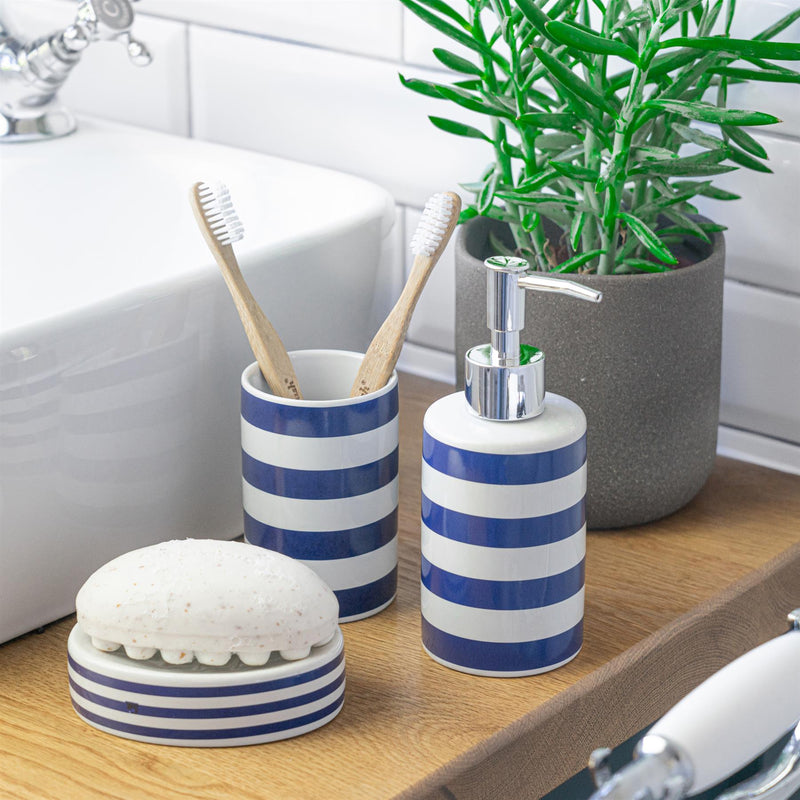 Harbour Housewares Ceramic Toothbrush Holder - Blue and White