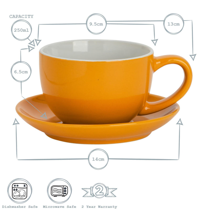 Argon Tableware Coloured Cappuccino Cup - Yellow - 250ml Dimensions