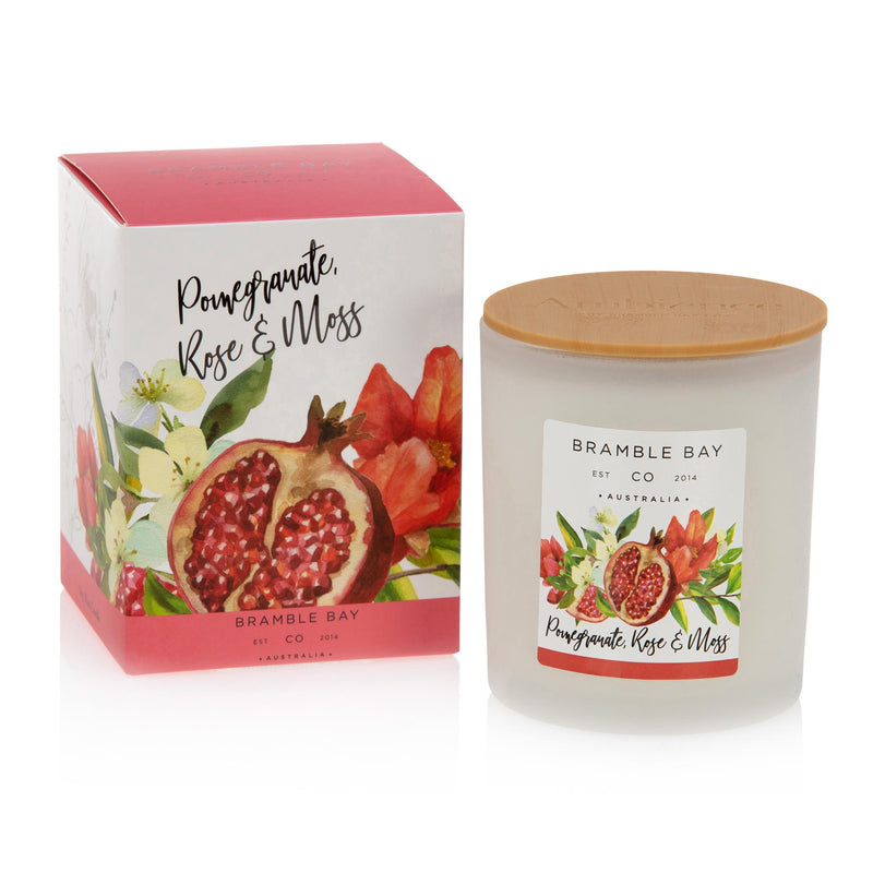 300g Pomegranate, Rose & Moss Bath & Body Soy Wax Scented Candle - By Bramble Bay