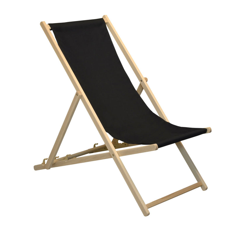 An ideal garden chair - the Harbour Housewares Beach Deck Chair - Black with Beech Wood Frame