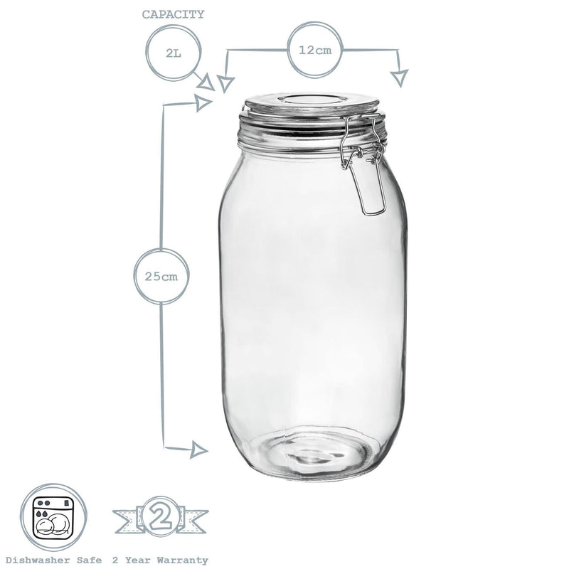 Argon Tableware Glass Storage Jar - 2 Litre - Black Seal