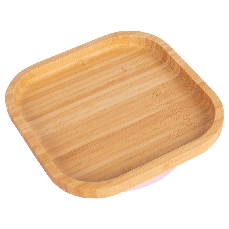 Pastel Pink Square Bamboo Suction Plate - By Tiny Dining
