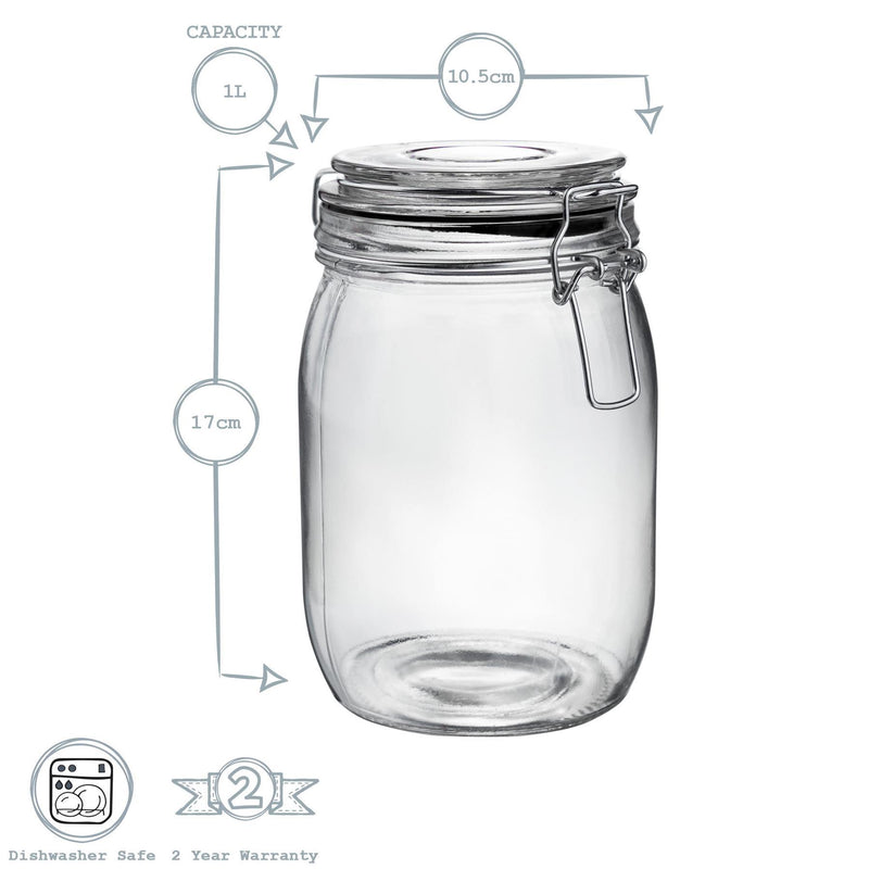 Argon Tableware Glass Storage Jar - 1 Litre - Black Seal