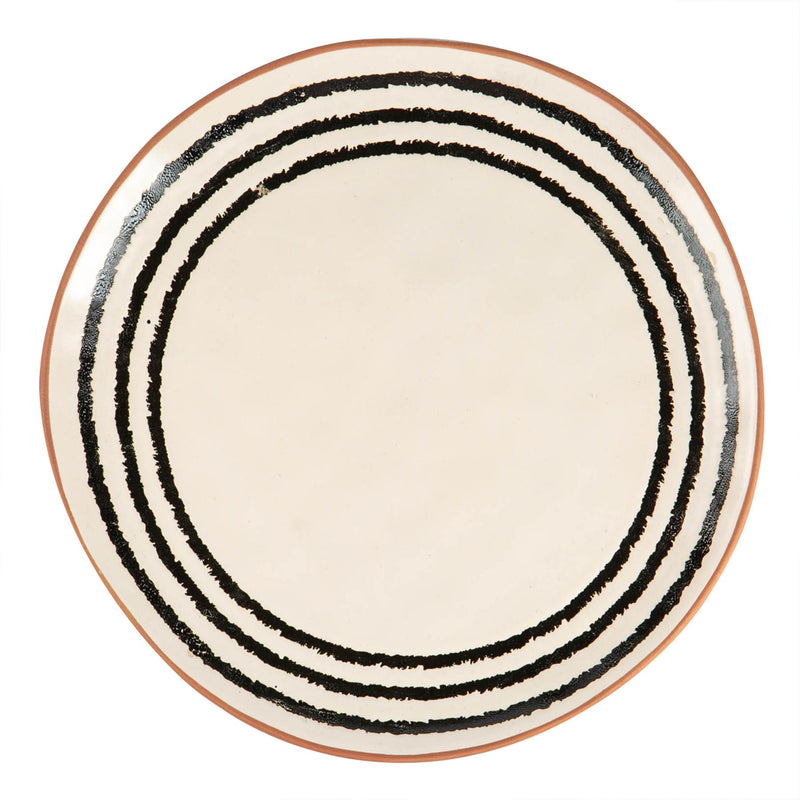 Nicola Spring Ceramic Stripe Rim Dinner Plate - 26cm - Monochrome