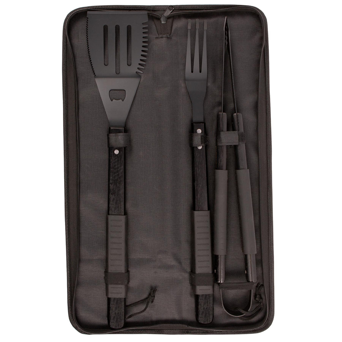 3 Piece Wooden BBQ Tools Set - Black/Black