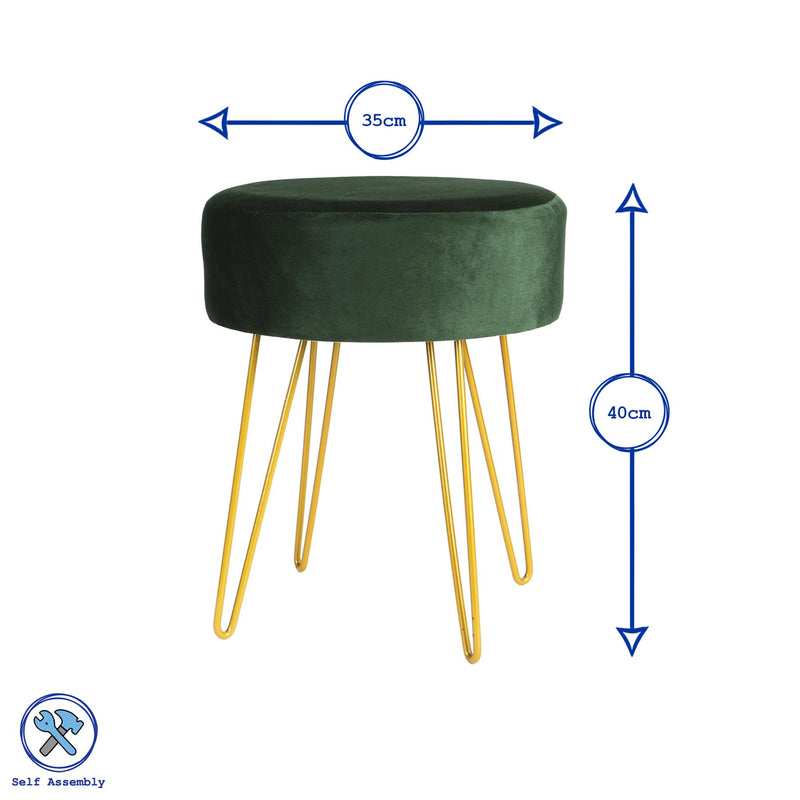Green Round Velvet Footstool - By Harbour Housewares