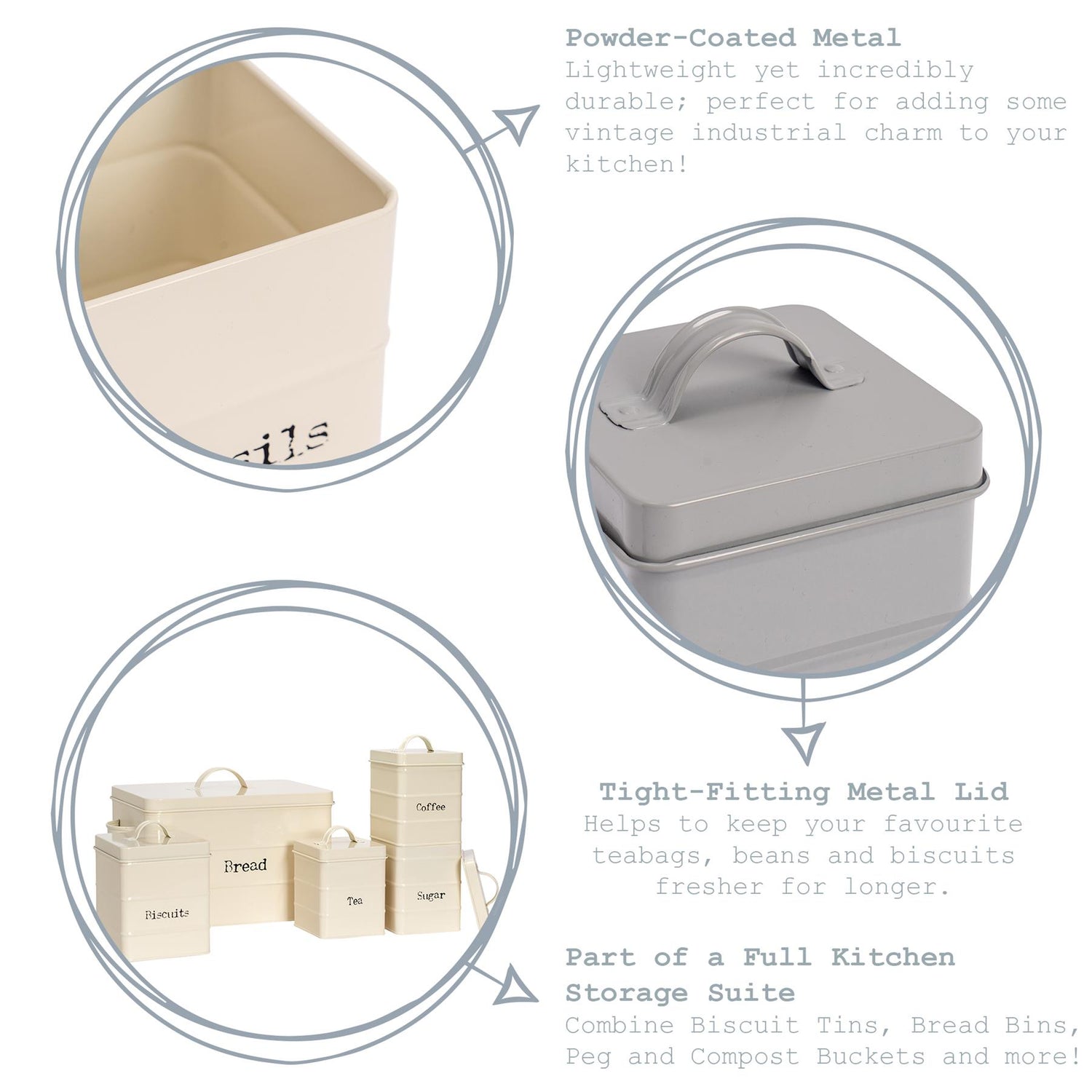 Harbour Housewares Vintage Bread Bin Storage Canister - Matte White