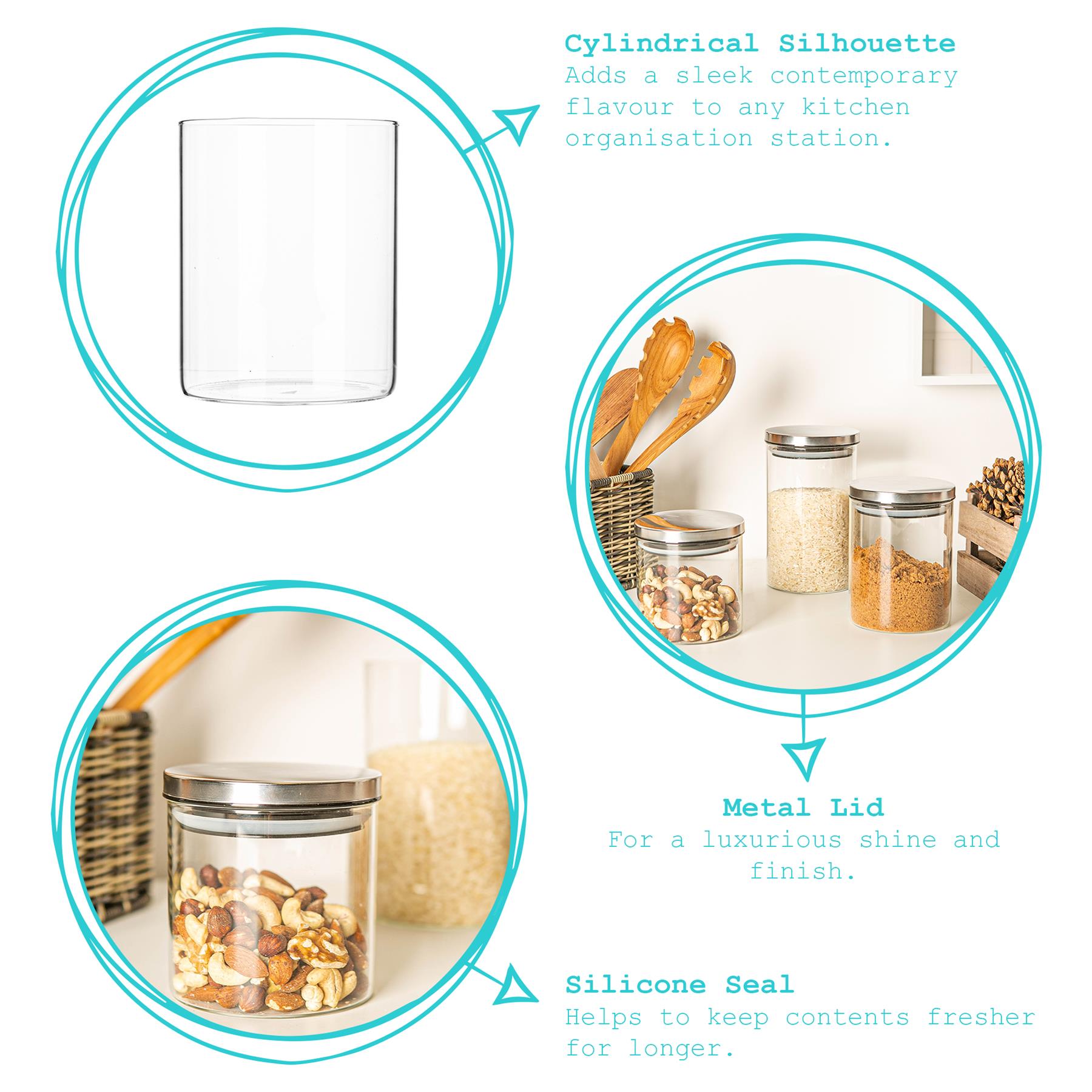 Glass Storage Jar with Metal Lid - 750ml - Silver